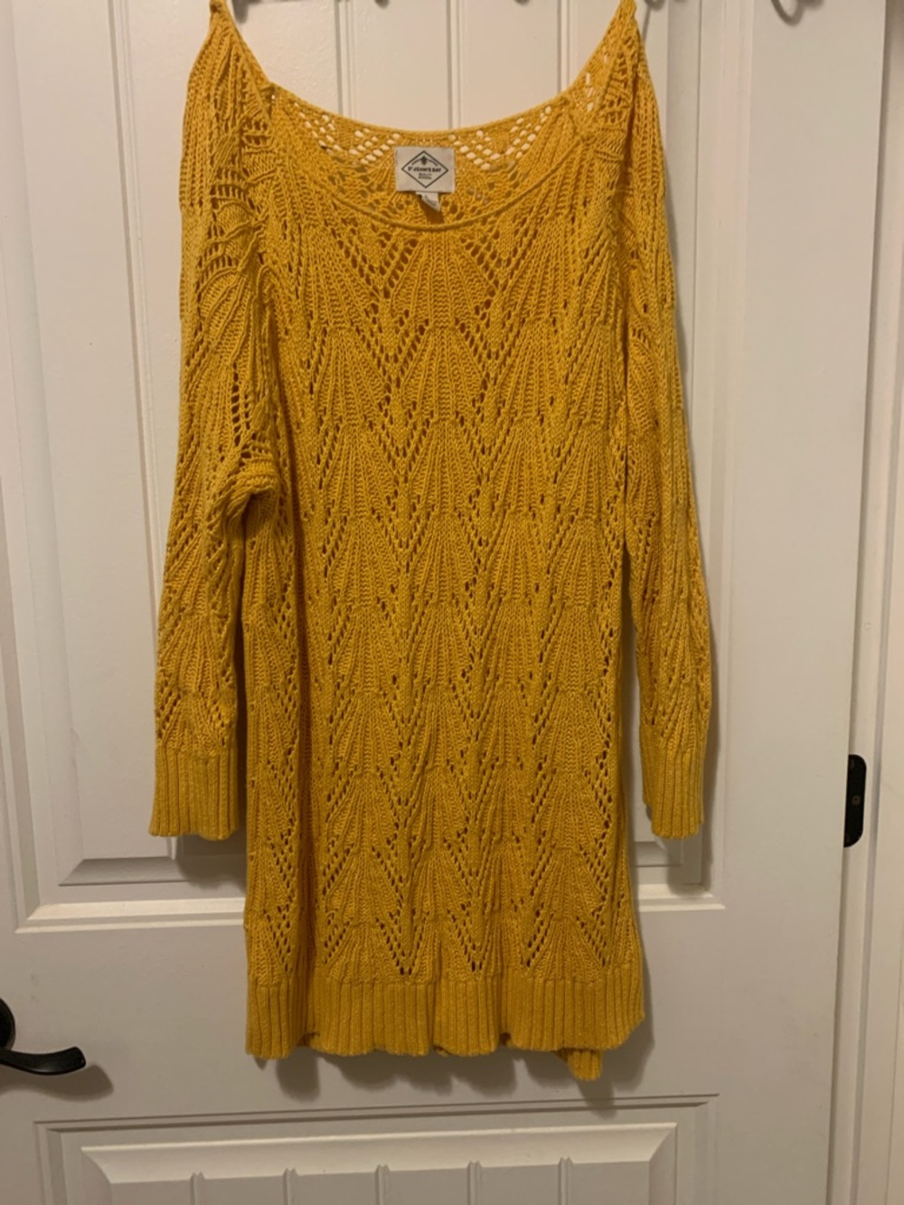 St. John's Bay Mustard Yellow Openwork Knit Long-Sleeve Dress